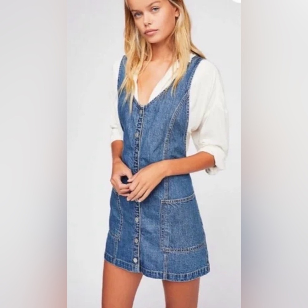 Free People Pearl Denim Jumper Dress, Size 2